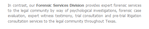 Dr. Goodness and associates forensic psychology division provides expert services to the legal community in Dallas Fort Worth metroplex texas